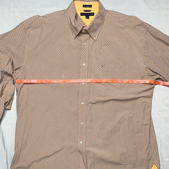 Tommy Hilfiger Men's Orange/Blue Patterned Button Down Shirt - Picture 8 of 9